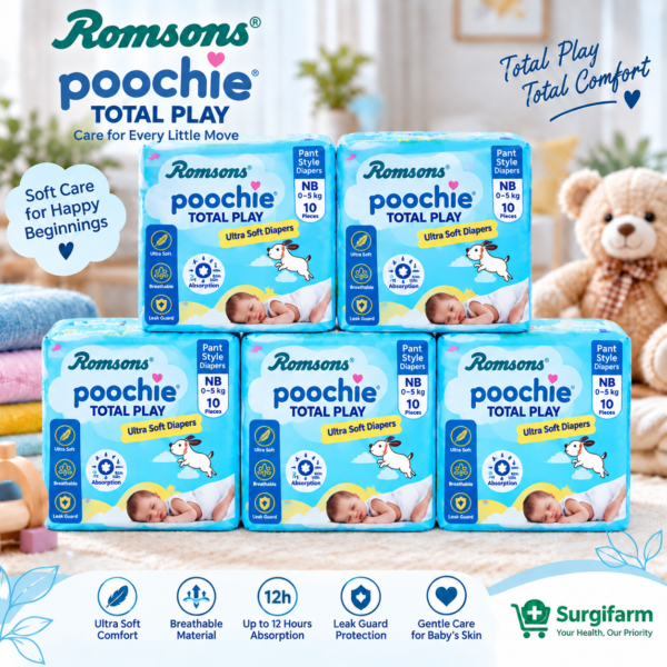 Romsons Poochie Newborn Baby Diapers NB 10 Pieces