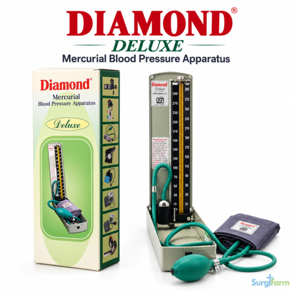 Diamond Mercury Deluxe BP Machine with mercury column, cuff and rubber inflation bulb