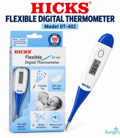 Hicks Flexible Tip Digital Thermometer with soft flexible tip and digital display