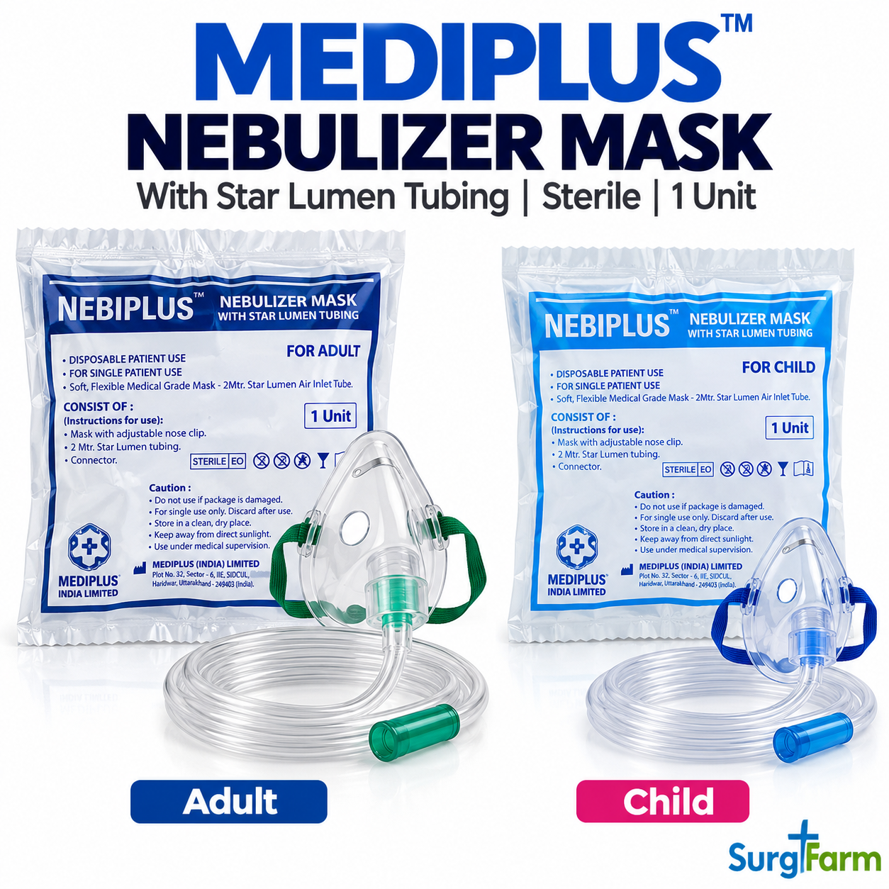 Mediplus Adult and Child Nebulizer Masks Mediplus Nebuliser Mask - Image 1