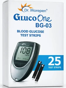 Dr Morepen BG-03 Test Strips pack of 25 for compatible blood glucose monitoring Copy ALT text